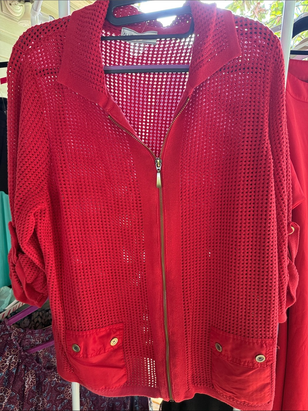 Alison Daley Large Red Women's Mesh cotton top 3/4” sleeves